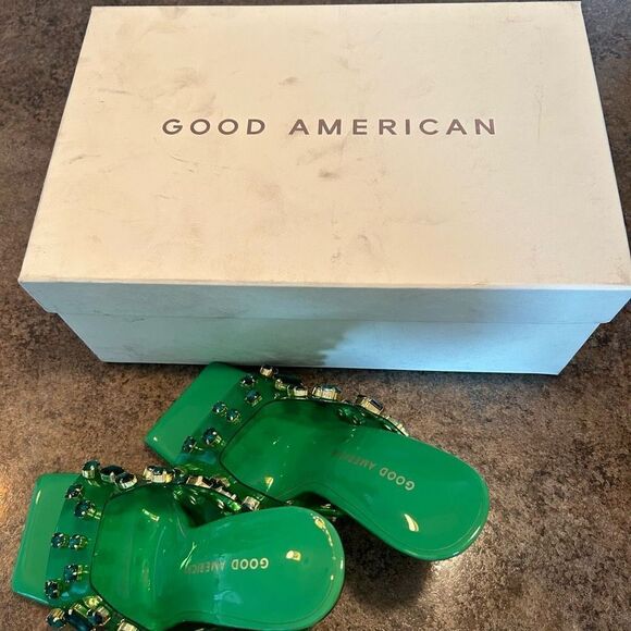 NWT Size 5 Good American Jeweled Emma Slip Heel Summer Green Diamonds - Picture 10 of 13